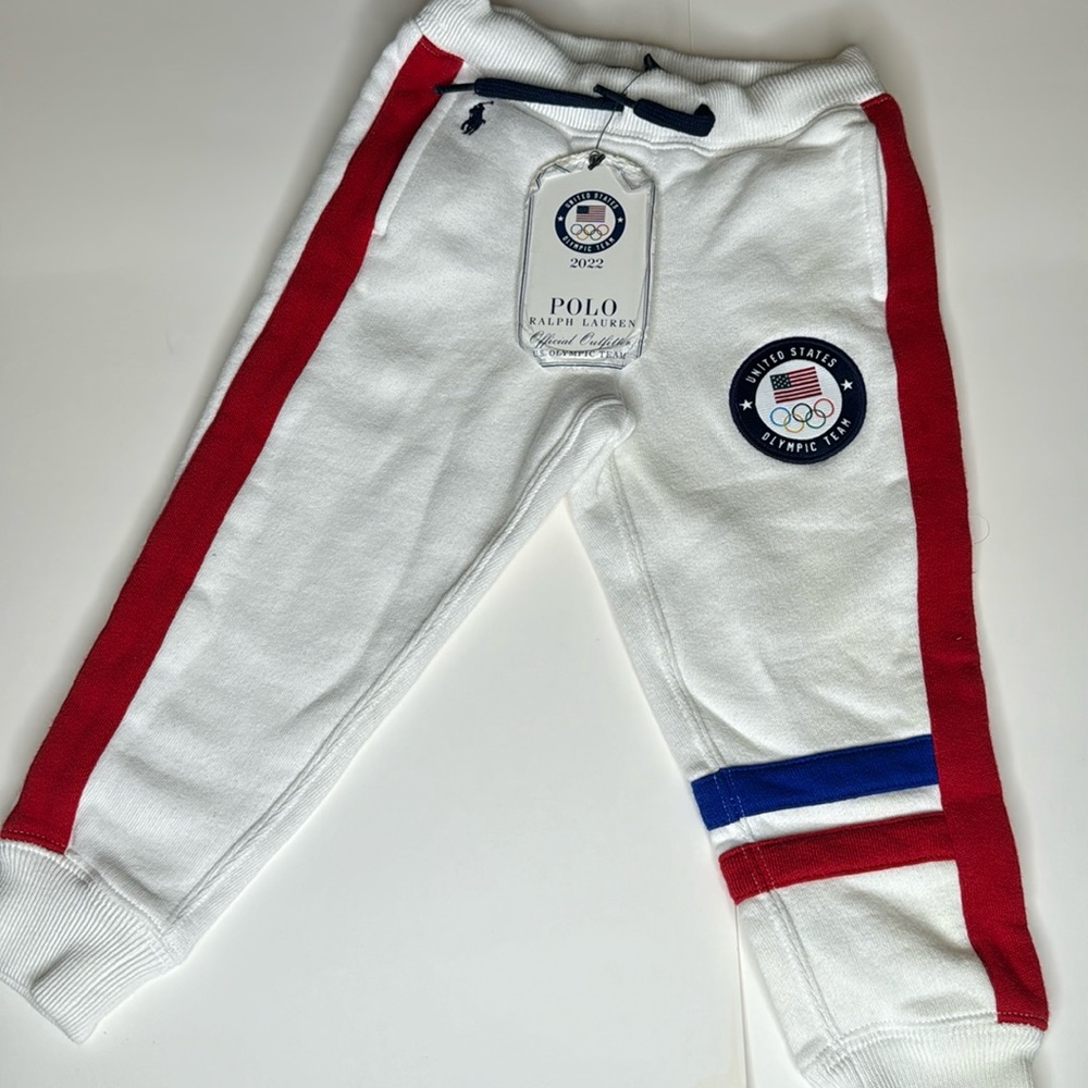Kids White Ralph Lauren Olympic Sweat Pants